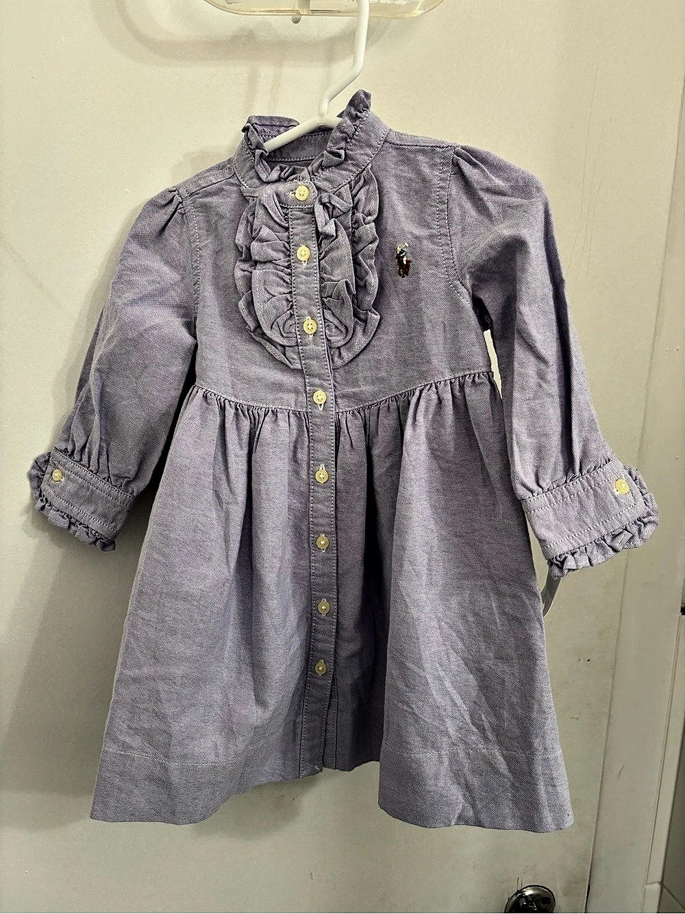 Ralph Lauren Ruffled Cotton Oxford Dress Baby 12M Purple Checkered NWT